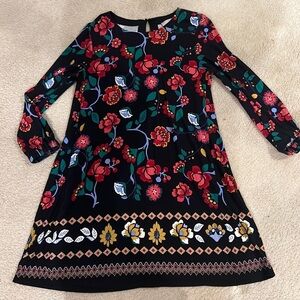 LOFT Black Floral Long Sleeve Dress